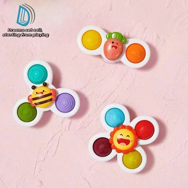 3Pcs Cartoon Insect Fidget Suction Cup Spinner Toy Set Educational Rotating Rattle Baby Bath Toys for Children