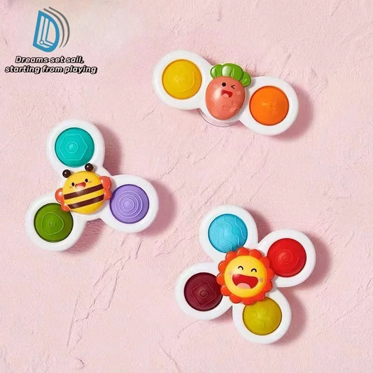 3Pcs Cartoon Insect Fidget Suction Cup Spinner Toy Set Educational Rotating Rattle Baby Bath Toys for Children