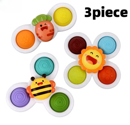 3Pcs Cartoon Insect Fidget Suction Cup Spinner Toy Set Educational Rotating Rattle Baby Bath Toys for Children